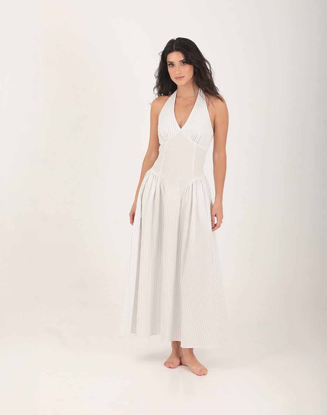 Capri Striped Open Back Dress White