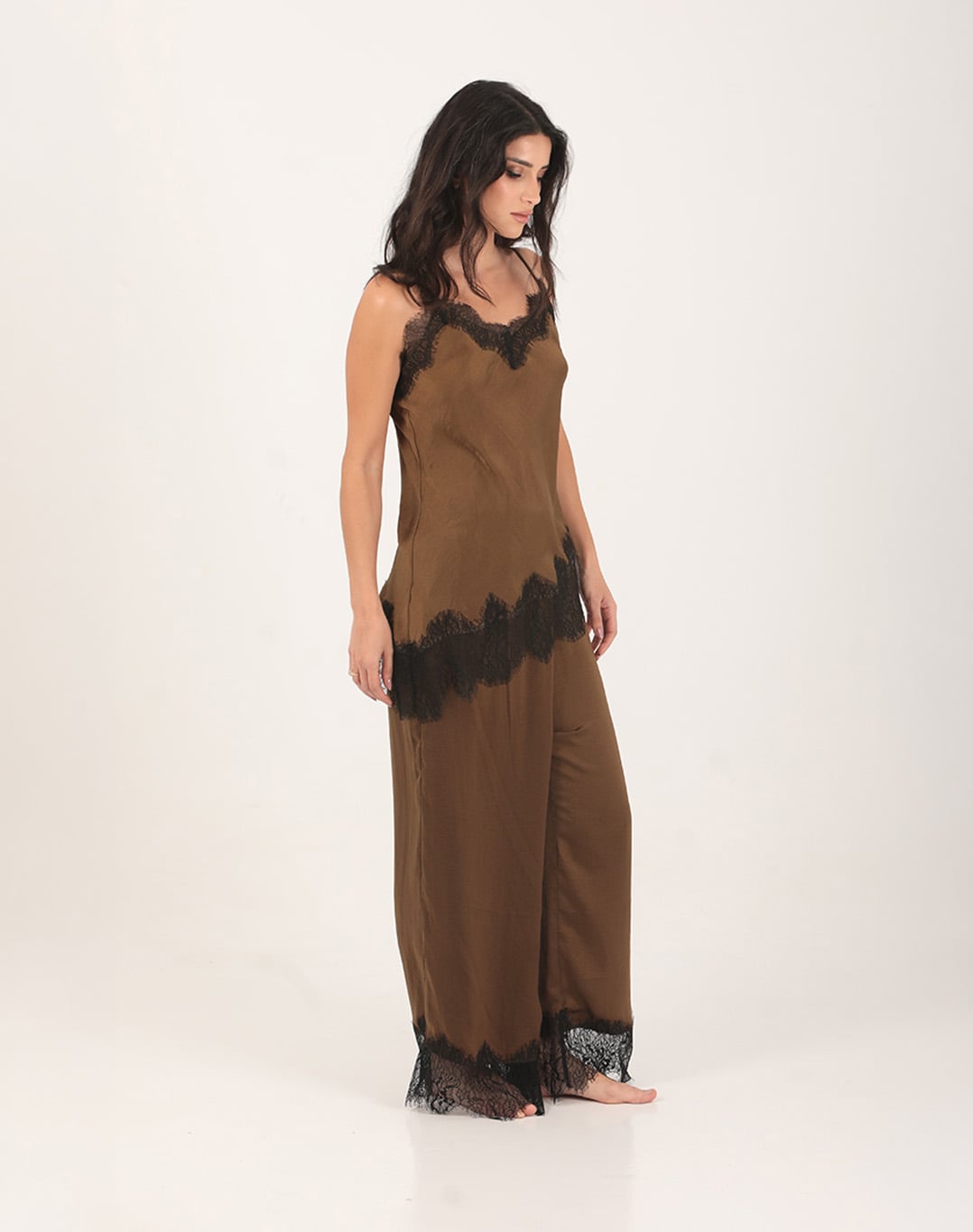 Onyx Silk-Feel Lace Culotte Khaki