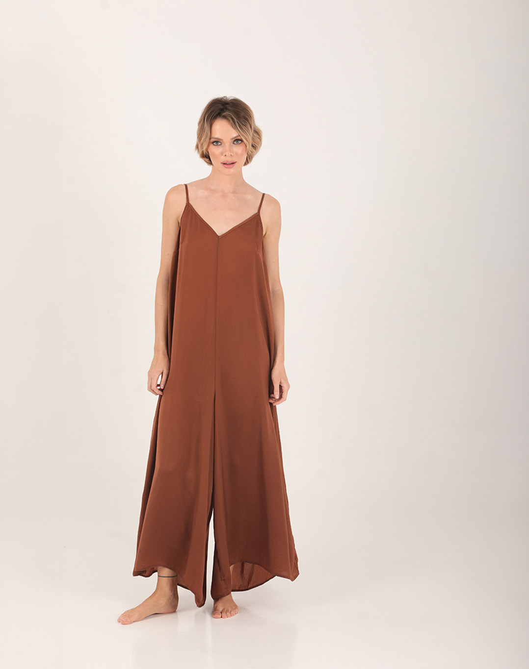 Sienna Silk Feel Jumpsuit Camel