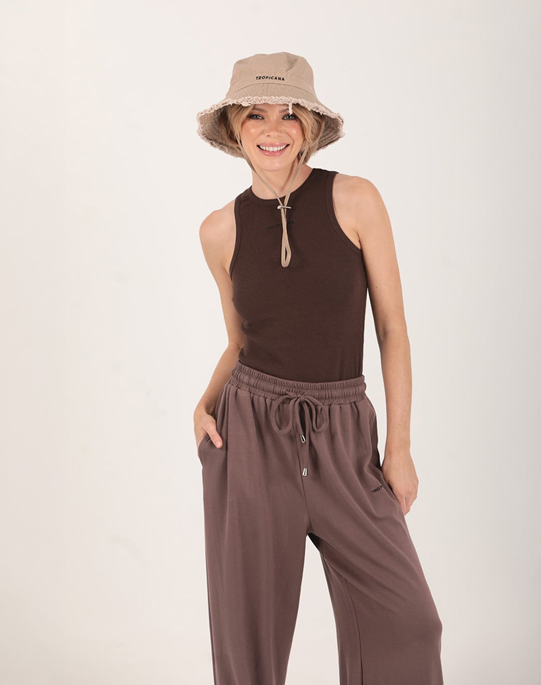 Ava Ribbed Tank Top Brown