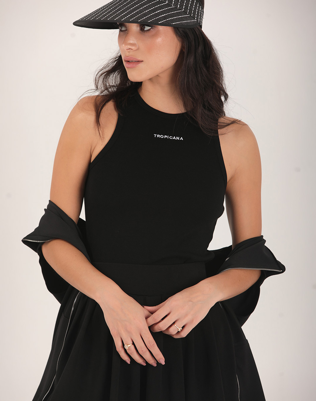 Ava Ribbed Tank Top Black