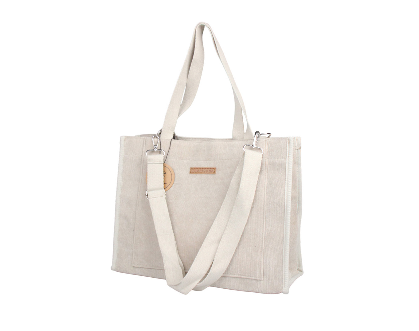 LARGE CORDUROY TOTE BAG WITH HANDLE BEIGE