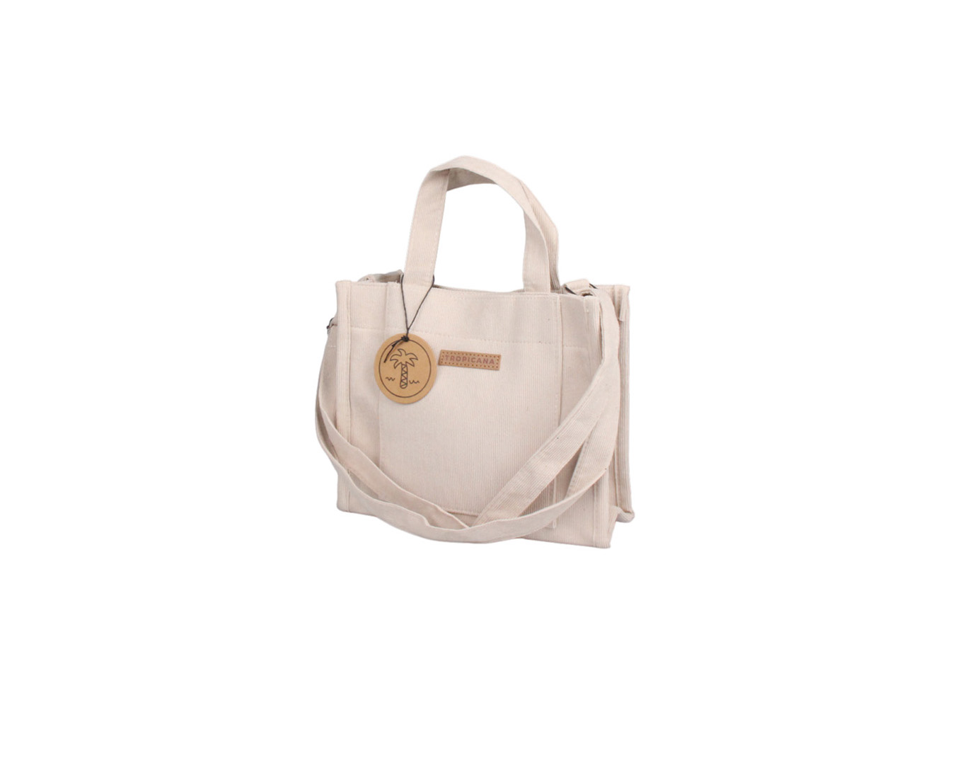 SMALL CORDUROY TOTE BAG WITH HANDLE BEIGE