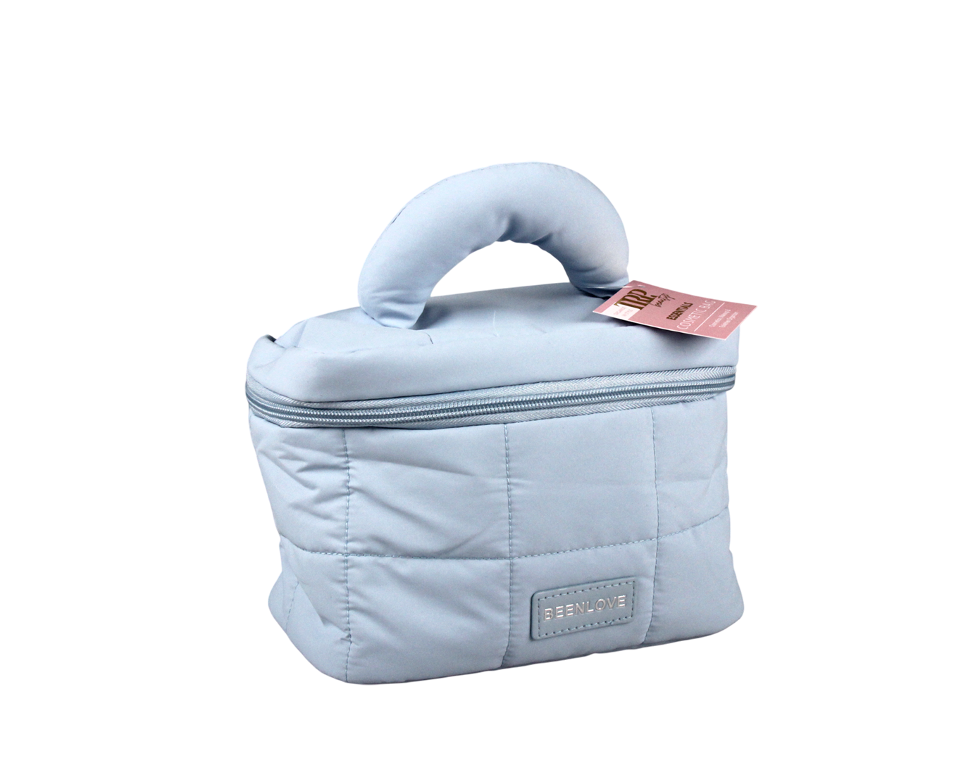 LARGE QUILTED COSMETIC BAG WITH HANDLE BLUE