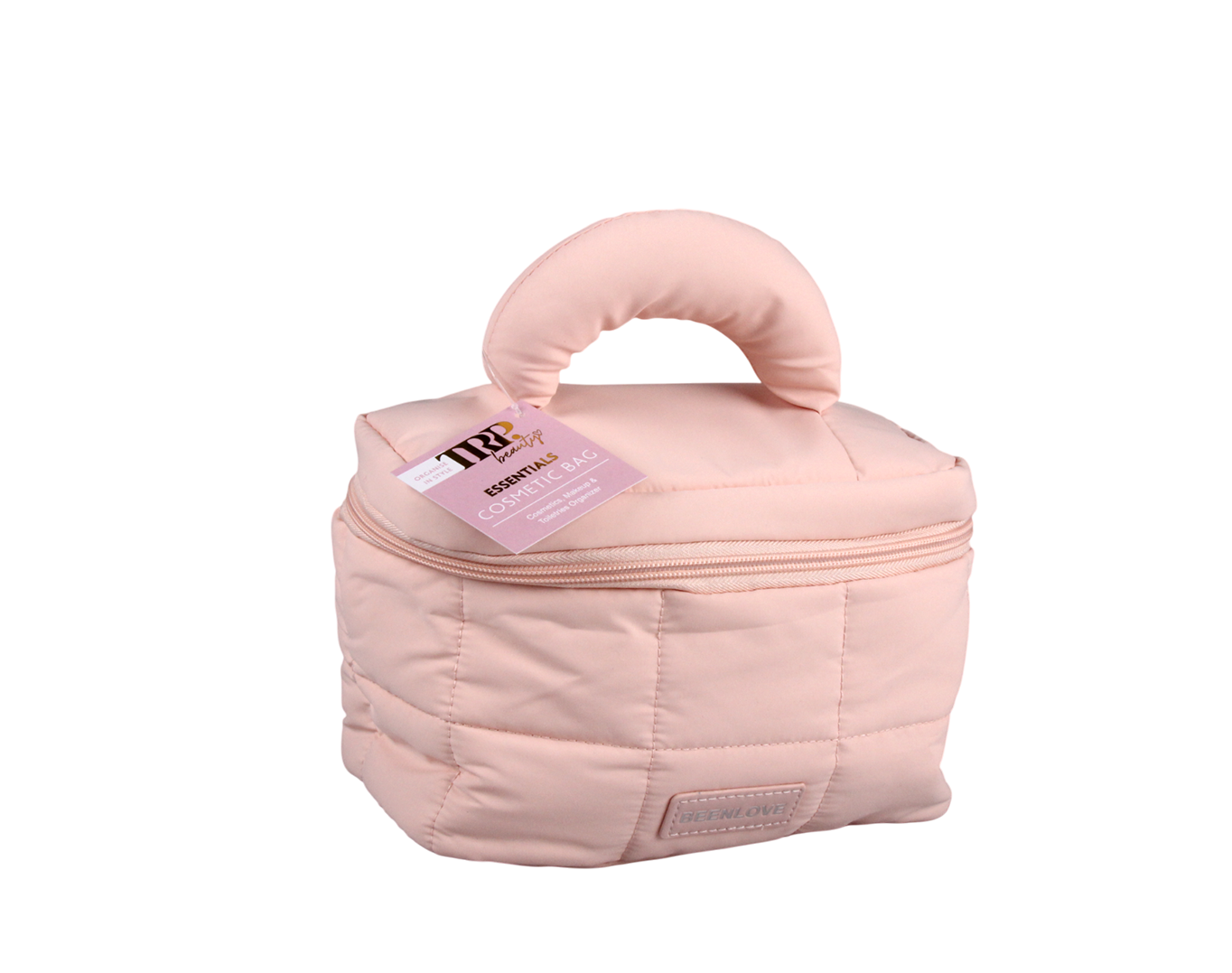 LARGE QUILTED COSMETIC BAG WITH HANDLE PINK