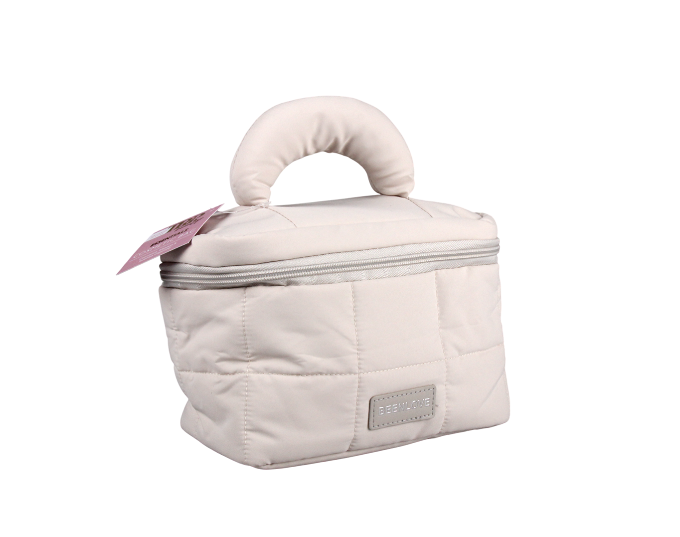 LARGE QUILTED COSMETIC BAG WITH HANDLE OFF WHITE
